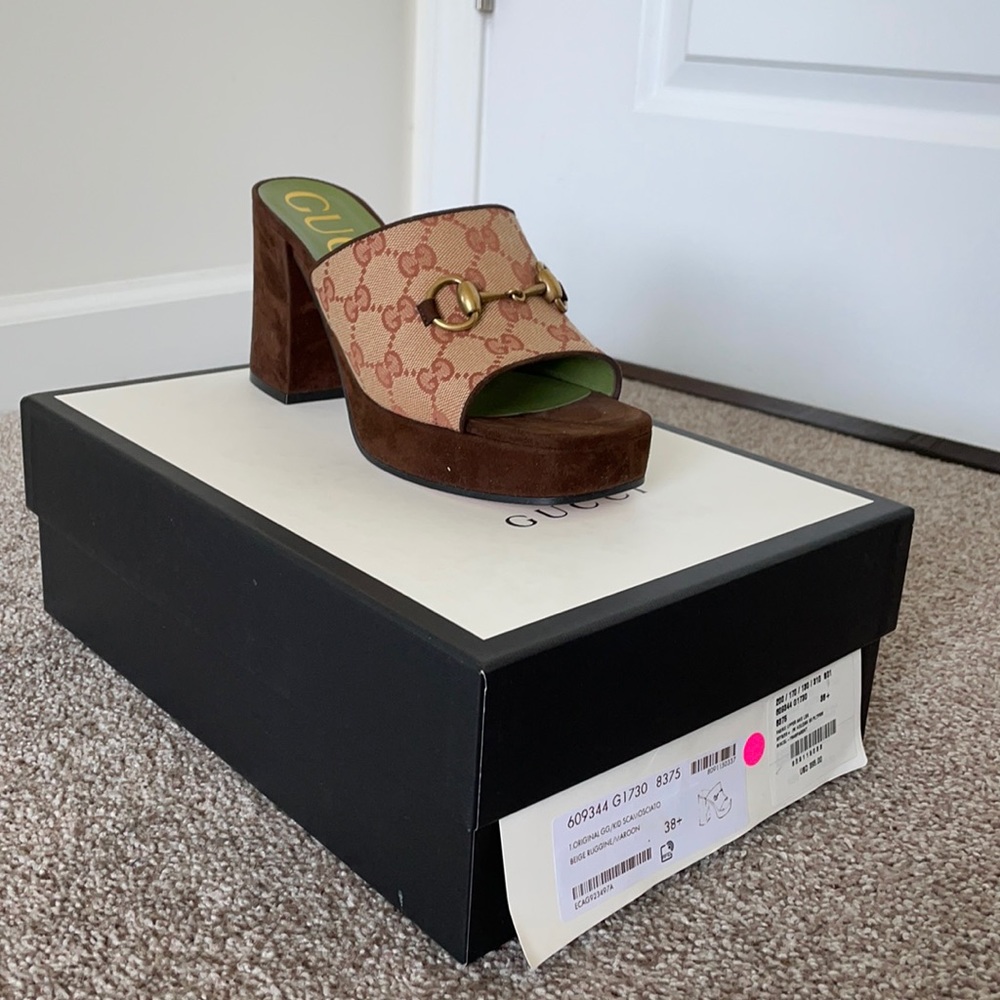 gucci mid heel platform mules
